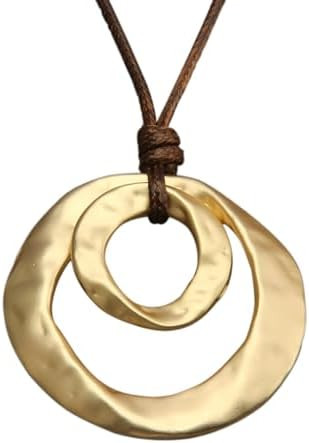 Boho Necklaces for Women Chunky Circle Necklace Layered Boho Circle Leather Choker Necklace Long ... | Amazon (US)