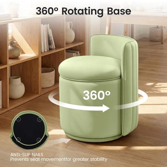 COOLHUT Velvet Swivel Vanity Chair with Storage, Upholstered Vanity Stool with Back, No Assembly ... | Walmart (US)