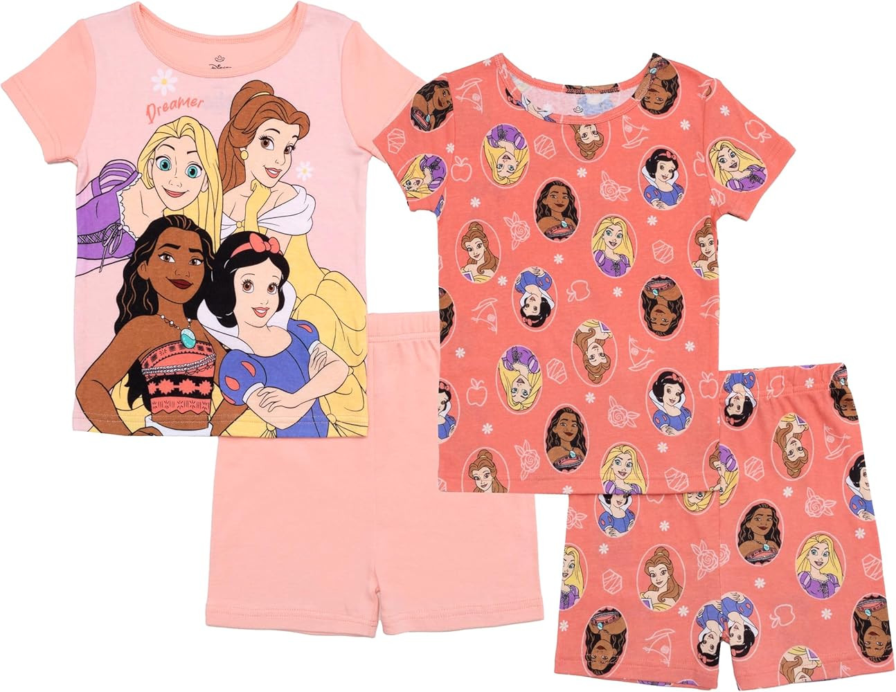 Disney Girls' 4-Piece Snug-fit Cotton Matching Pajama Set, Soft & Cute for Kids | Amazon (US)