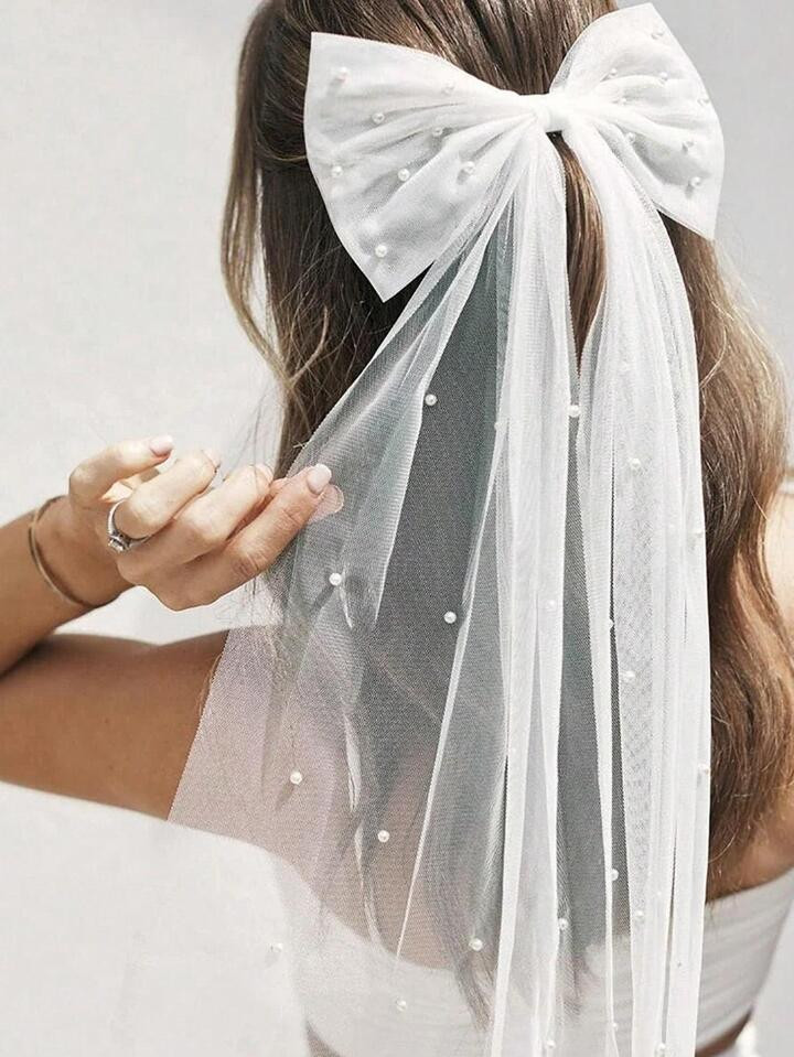 1pc Women Faux Pearl & Bow Decor Elegant Bridal Veil For Wedding Party | SHEIN