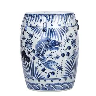 Blue and White Garden Stool Fish Motif | Bed Bath & Beyond