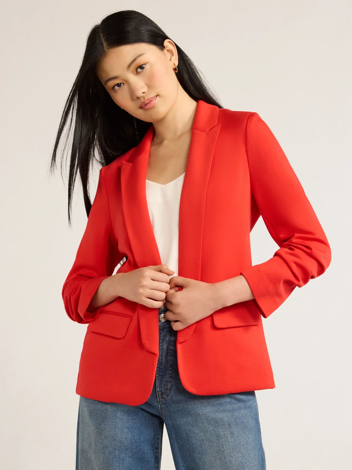 Scoop Women's Relaxed Scuba Knit Stretch Blazer with Scrunch Sleeves, Sizes XS-XXL | Walmart (US)