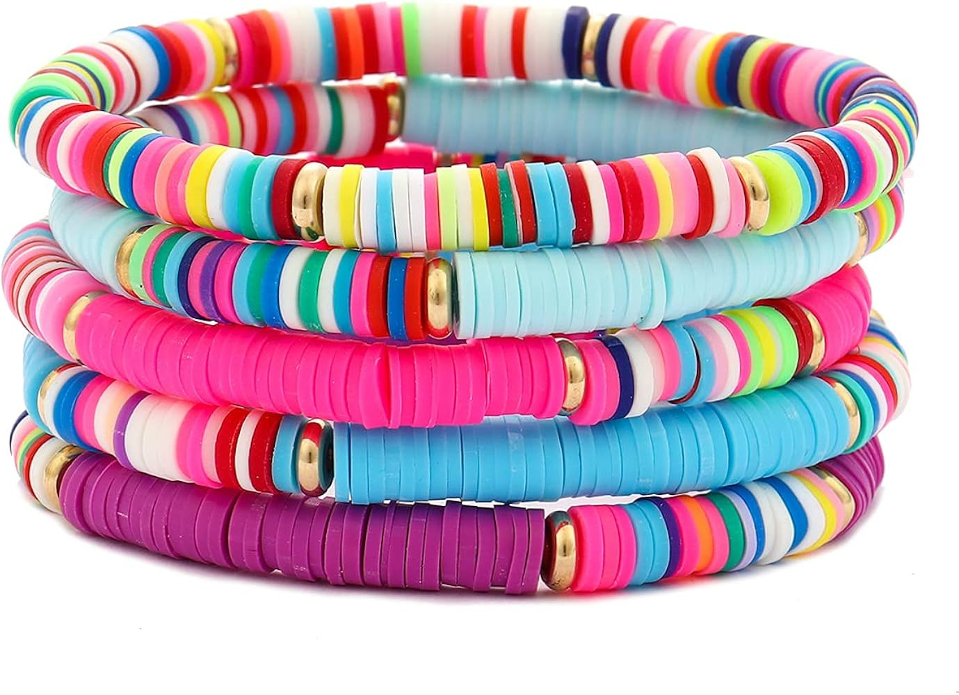 Colorful Beaded Bracelet for Women African Vinyl Bracelet Heishi Beads Strand Bracelet Bohemian M... | Amazon (US)