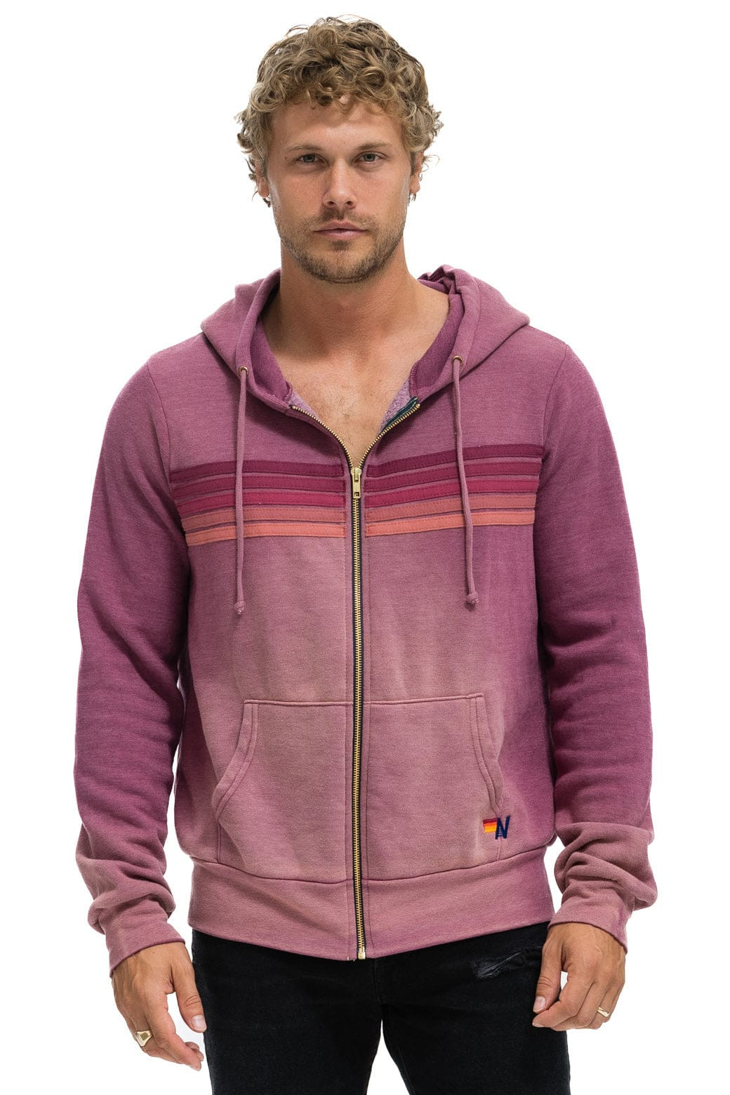 5 STRIPE HOODIE - FADED BERRY | Aviator Nation