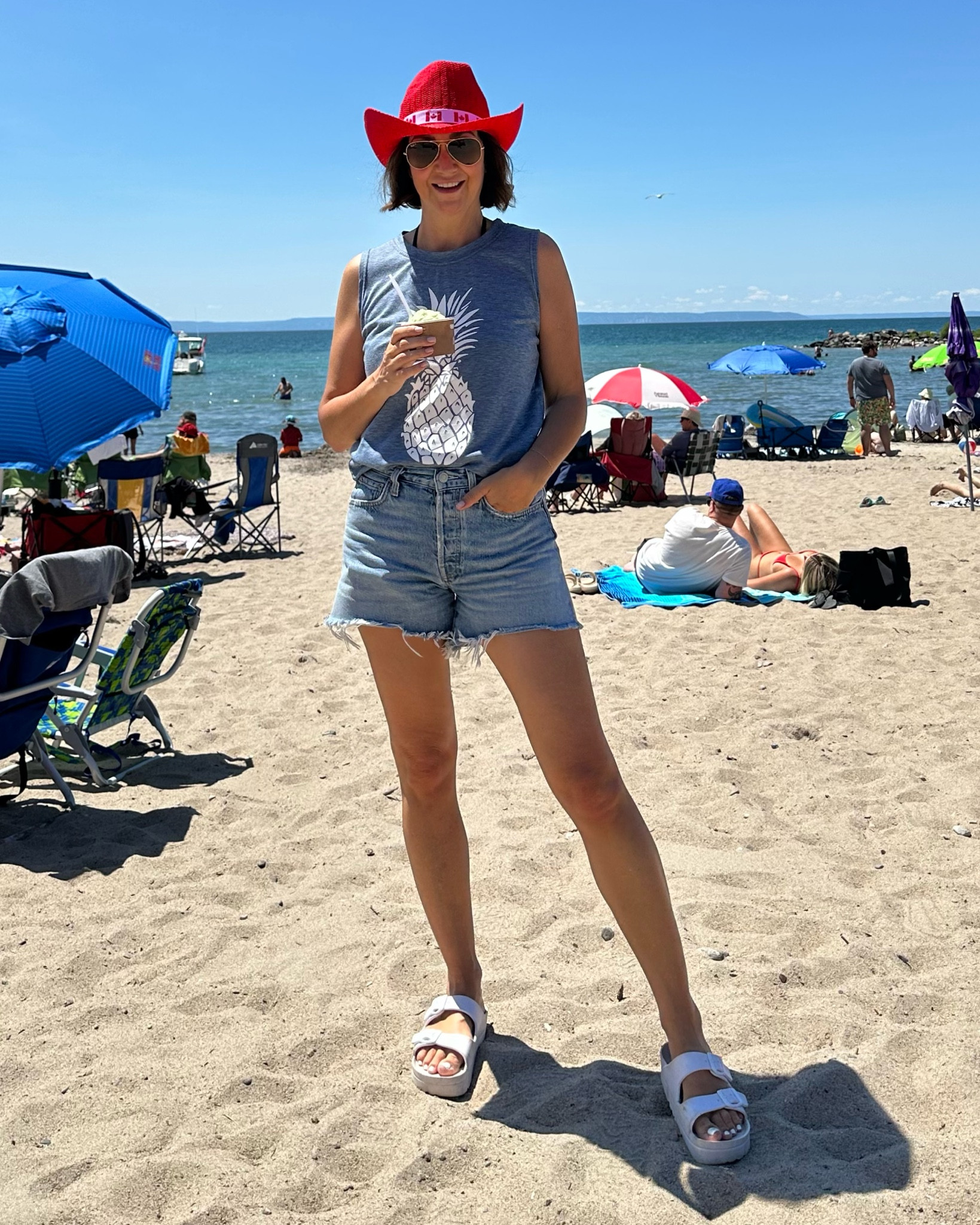 My Canada day fit!
Wearing my usual S in this graphic tank and sized down one size in the denim shorts (I recommend sizing down in this brand, they are 100% cotton and will stretch approx one size with wash and wear).
Sandals fit tts, hat is from the dollar store 


#LTKStyleTip #LTKShoeCrush #LTKSeasonal