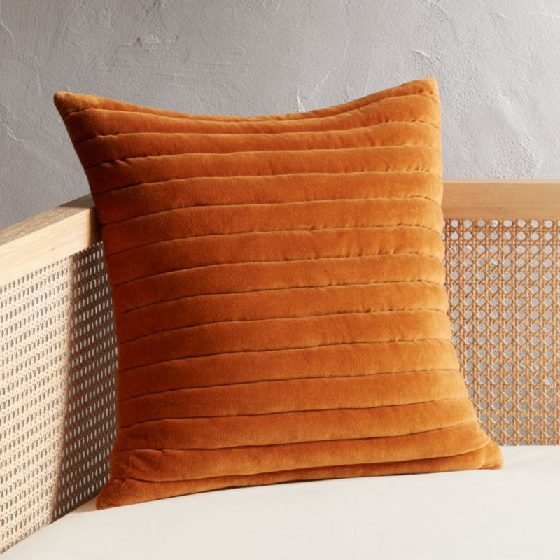 18" Channeled Copper Velvet Pillow with Feather-Down Insert + Reviews | CB2 | CB2