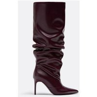 Stradivarius Hohe Slouchy-Stiefel in Lederoptik BURGUNDERROT 40 | Stradivarius DE