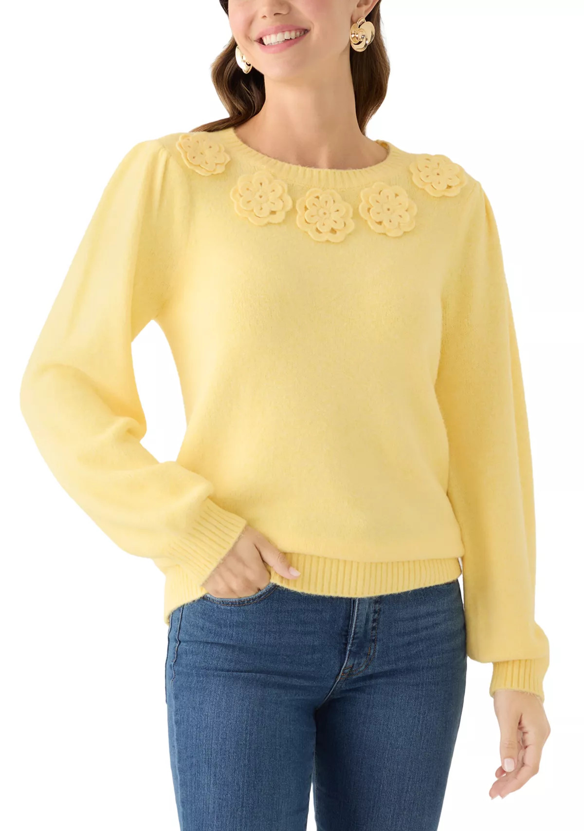 Crown & Ivy™Women's Floral Appliqué Sweater | Belk