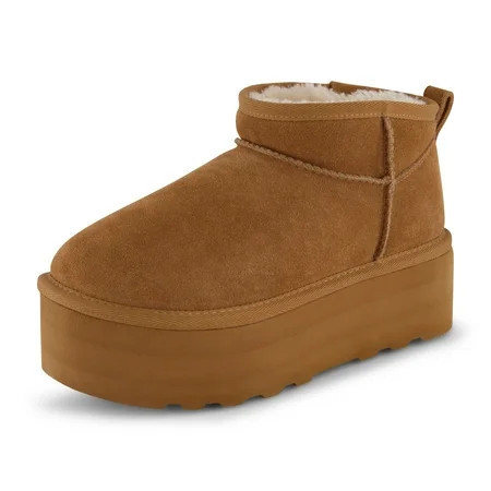 Cushionaire Hippy Women’s Suede Platform Ankle Boots – Water-Resistant Genuine Suede, Faux Fur Lining, Cozy Winter Slip-On Design, Comfortable Footwear with Wide Widths Available | Walmart (US)