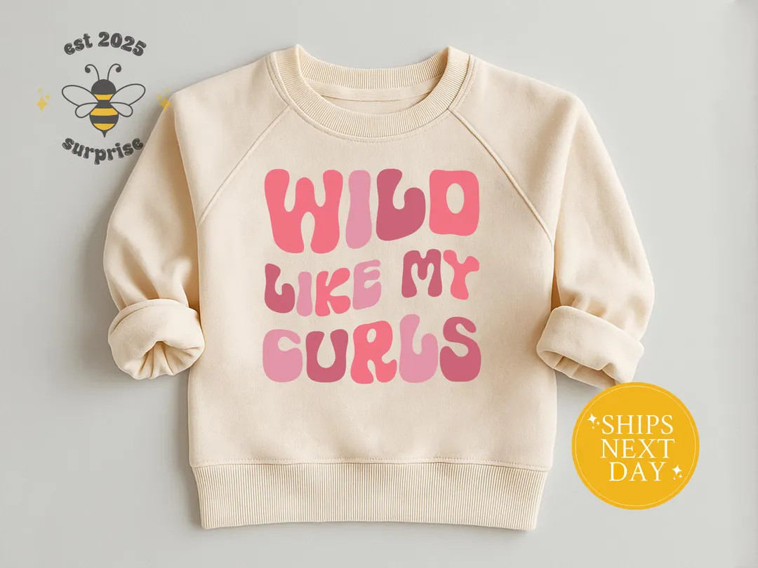 Wild Like My Curls Girl Sweatshirt – Toddler Crewneck – Pink Groovy Lettering – Curly Hair ... | Etsy (US)