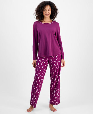 Women's Long-Sleeve Jersey Pajama Set | Macy's