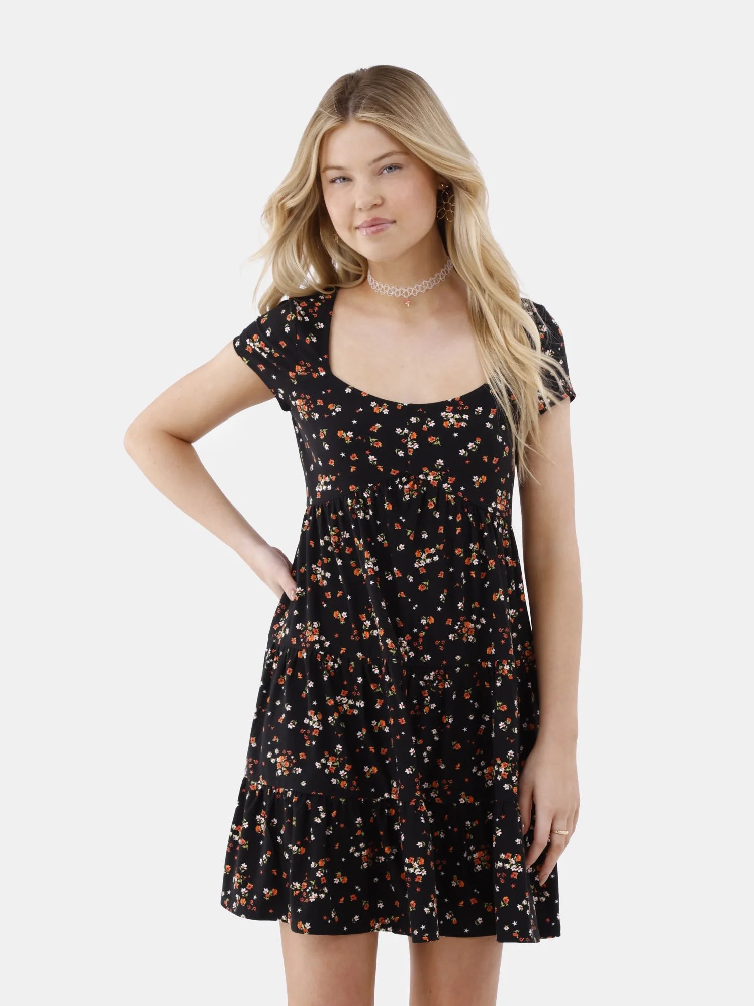 No Boundaries Tiered Babydoll Dress, Women’s and Women’s Plus | Walmart (US)