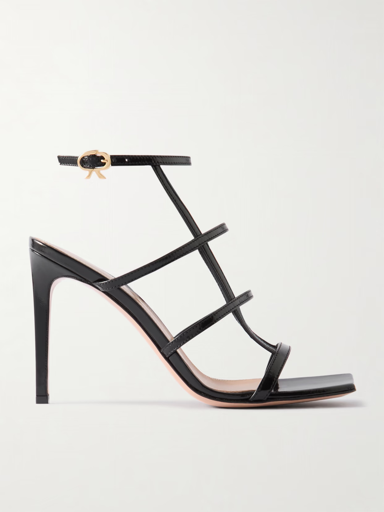 Gianvito Rossi - 95 Glossed-leather Sandals - Black | NET-A-PORTER (US)