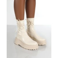 Finale Cream PU Chunky Wrap Around Boots - US 7 | Public Desire (US & CA)