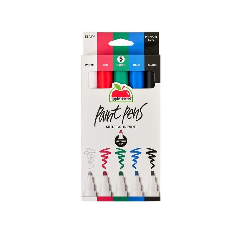 Apple Barrel Multi-Surface Medium Tip Paint Pens Set, Primary, 5 Piece | Walmart (US)