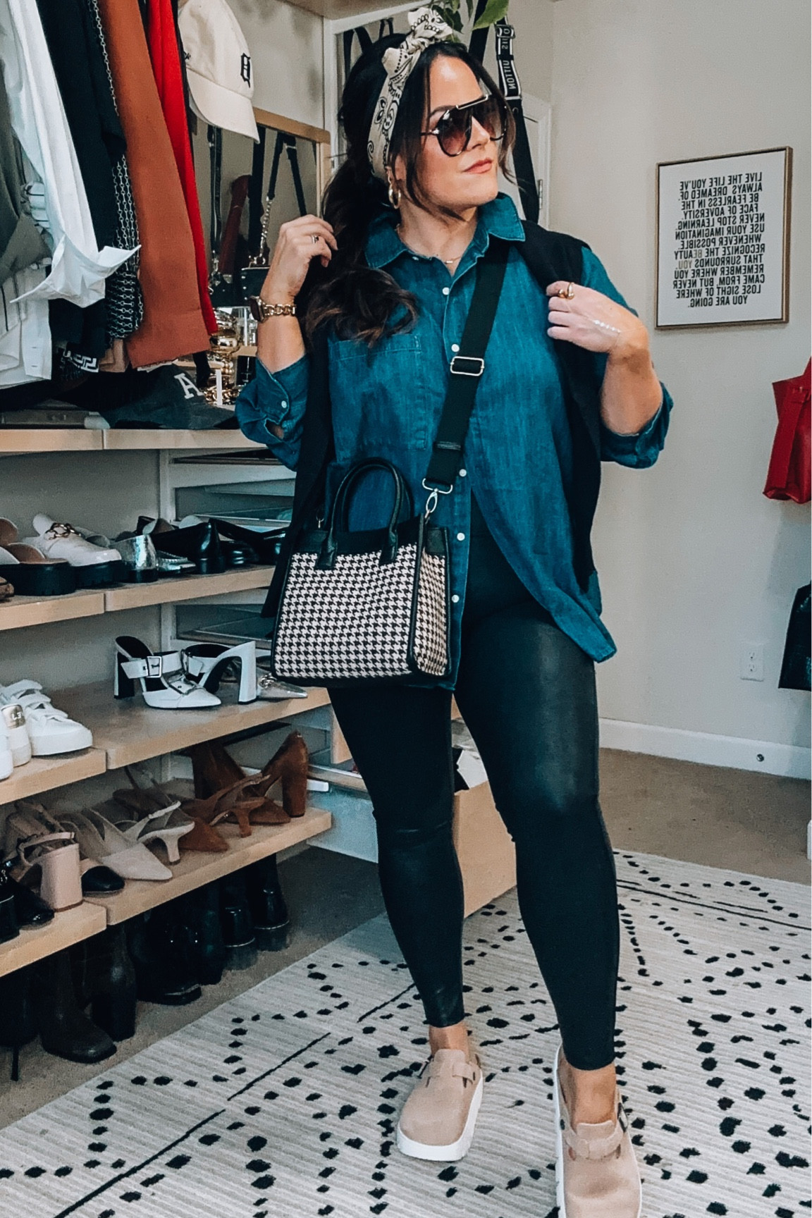 Walmart midsize fall casual outfit idea 
Boyfriend dark wash denim button down xl 
Faux leather legging xl 
Houndstooth bag 
Clog sandals 

 #walmartpartner #freeassembly #walmartfashion  @walmartfashion @walmart

#LTKmidsize #LTKSeasonal #LTKunder50