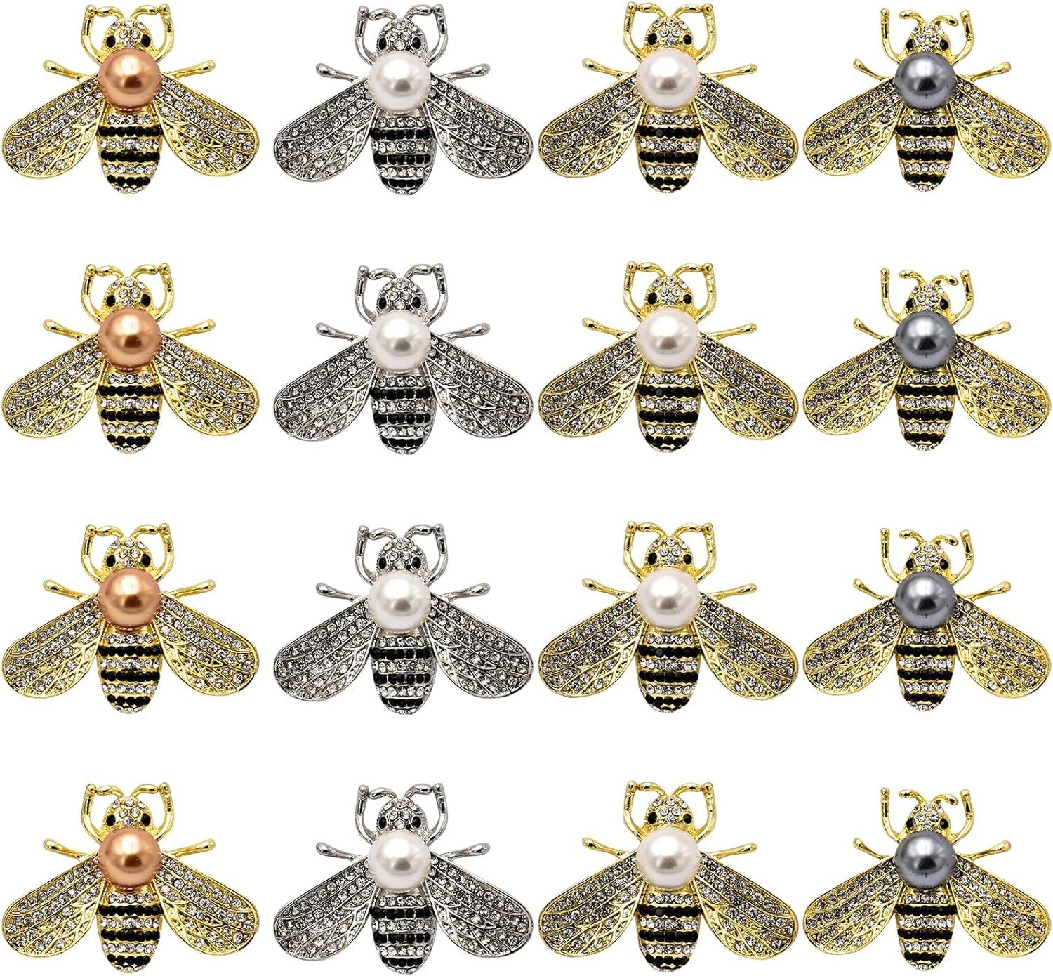 ESIW 16 PCS Honey Bee Brooches Lapel Pins Crystal Insect Themed Bee Brooches for Women | Amazon (US)