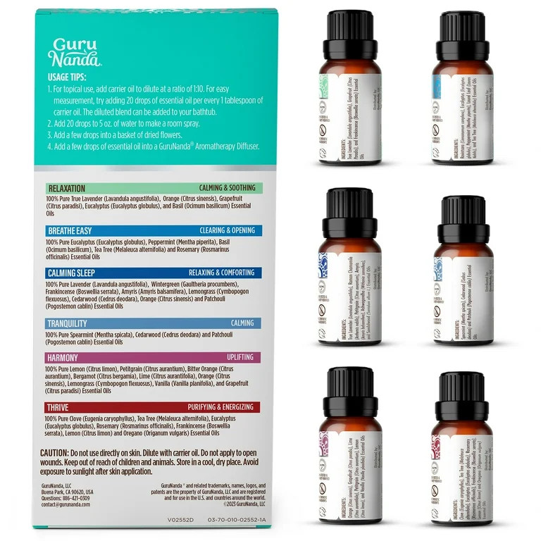 GuruNanda Essential Oils Set of 6  Blended Scents for Aromatherapy and Diffusers, 100% Pure and N... | Walmart (US)