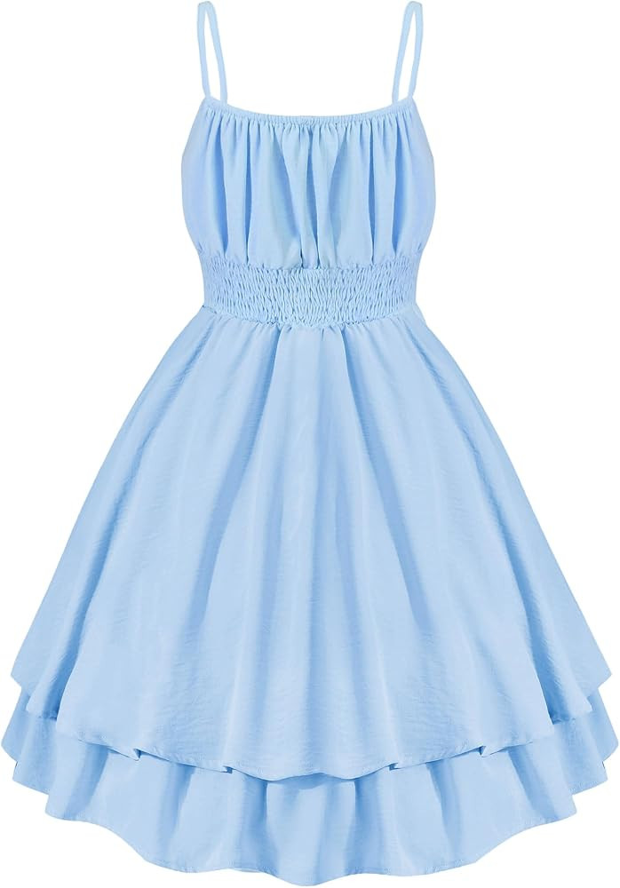 EXARUS Girls Dresses Teen Halter/Puff Sleeve/Spaghetti Strap Smocked Floral Summer Casual Dress | Amazon (US)