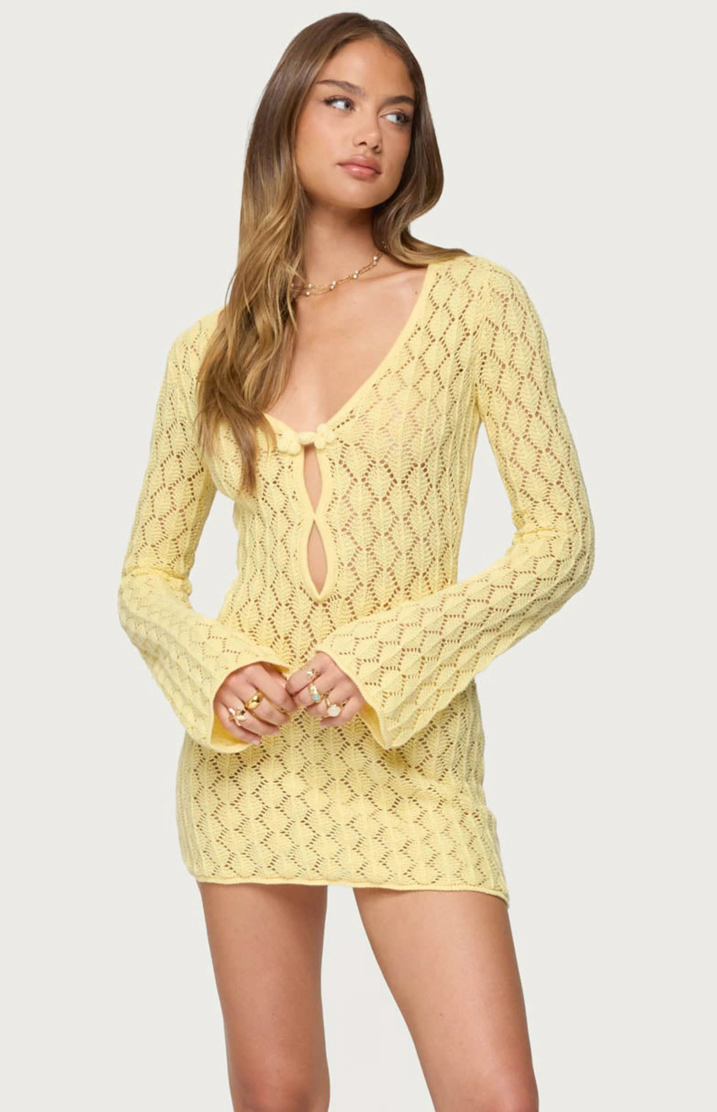 Edikted Brie Cut Out Crochet Mini Dress | PacSun