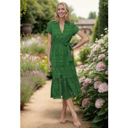 Greenery in Spring Embroidered Eyelet Frilling Dress | Chicwish