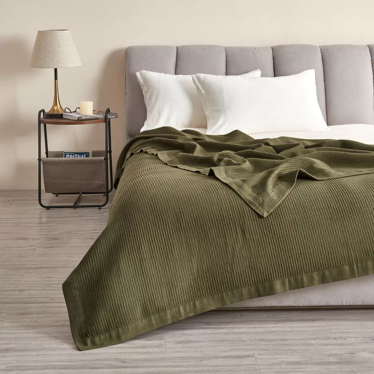 Great Bay Home 100% Cotton Soft All-Season Waffle Weave Knit Blanket (King, Olive Green) | Target