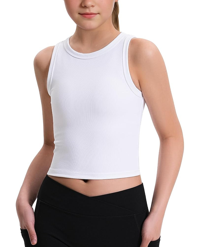 JOCMIC Girls Tank Tops Kids Athletic Tank Ribbed Knit High Neck Crop Tops for Gym Yoga | Amazon (US)