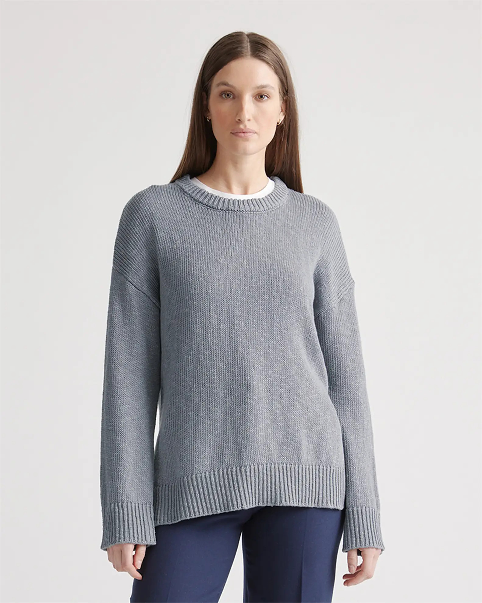 Cotton Linen Oversized Crew Sweater | Quince