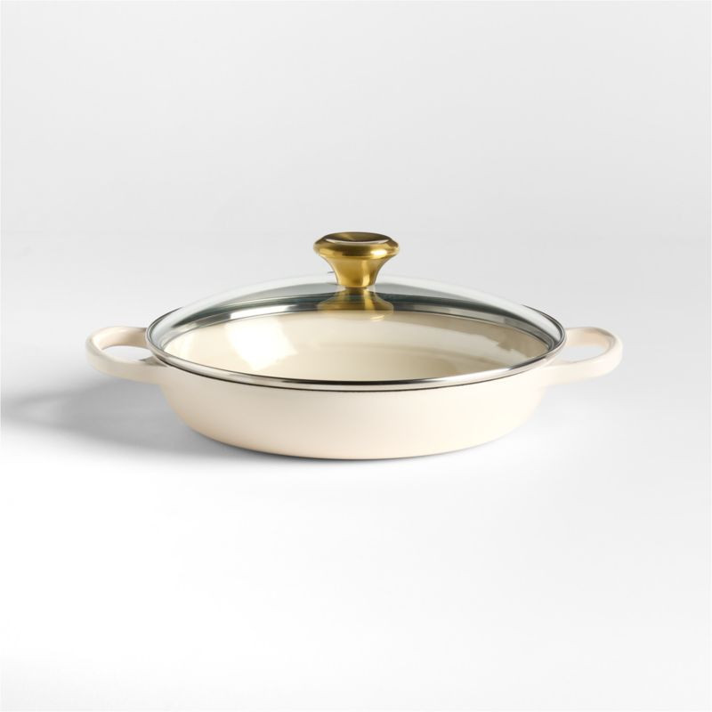 Le Creuset 2.25-Qt. Cream Enameled Cast Iron Braiser with Glass Lid + Reviews | Crate & Barrel | Crate & Barrel