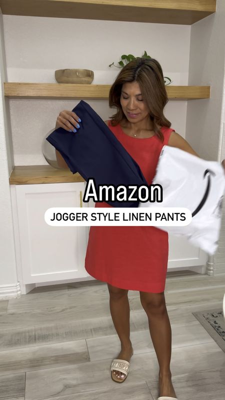 Jogger style linen pants in 9 colors.
Wearing XS tts and I’m 5’2”. Color in Navy. These linen pants are great as workwear as well. 
White Tank top not see through in small.
Striped sweatshirt in small(size up if you want an oversized look).
Red dress at the beginning in small(has pockets). Looove!
Sandals fit tts(linked in 2 places).
White sneakers fit tts(so comfy, linked in 3 places). 
Puffer bag, favorite carry-on luggage in silver(does not look silver online but it is a pretty silver), and personal airport bag all linked. 
Amazon finds, travel outfit, travel style, airport outfit, airport style, vacation outfit, casual outfit, summer outfit, fashion over 40, petite style, Memorial weekend outfit.

#LTKVideo #LTKFindsUnder50 #LTKTravel