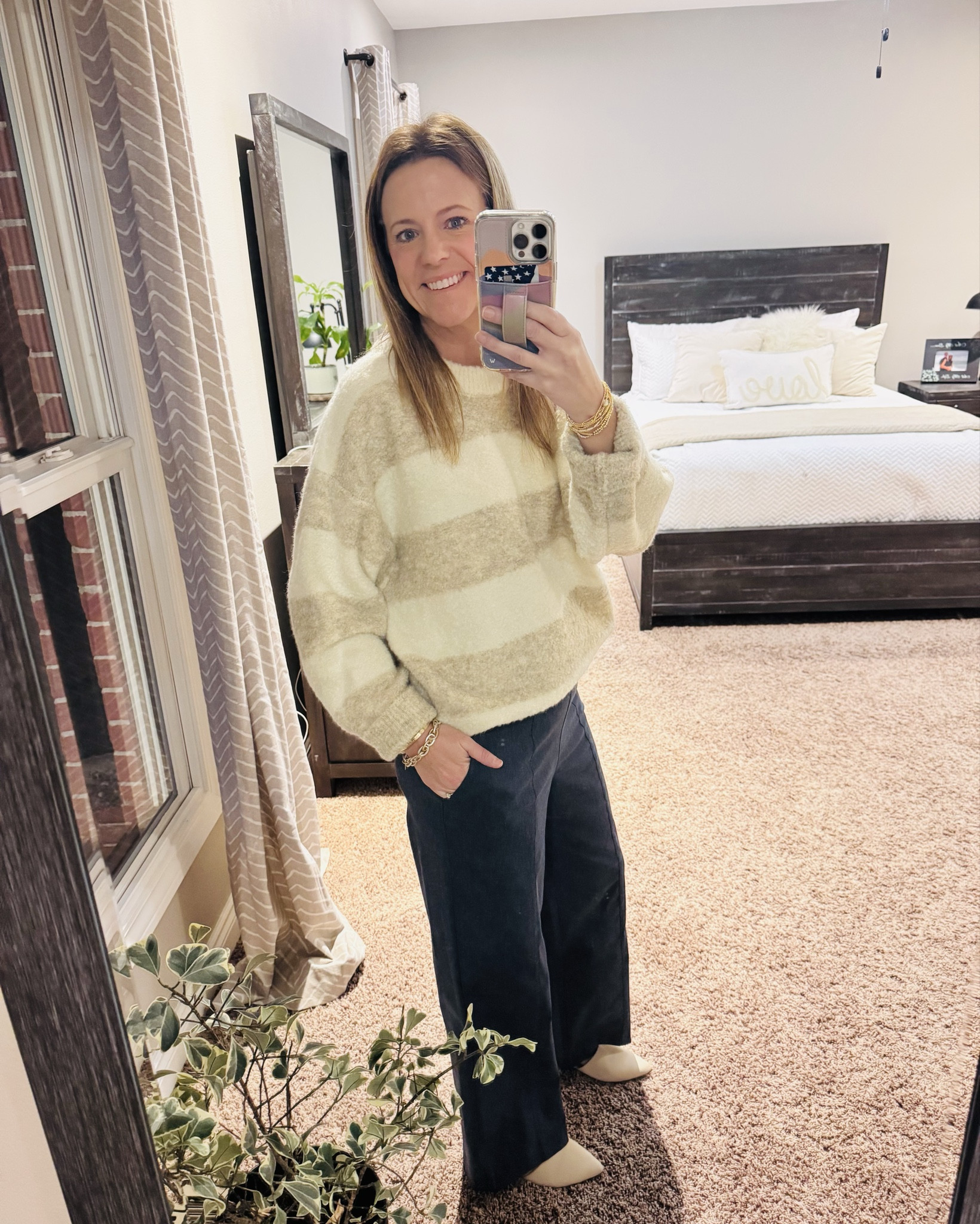 Loving this easy outfit today — wide-leg pants from Maurice’s, the softest striped sweater, and neutral mules from Amazon that go with everything.

Comfortable, pulled-together, and perfect for running errands or a casual night out. 🫶

What piece is your favorite?
#OOTD #EverydayStyle #CozyChic #Maurices #AmazonFinds

#LTKOver40 #LTKootd #LTKWorkwear