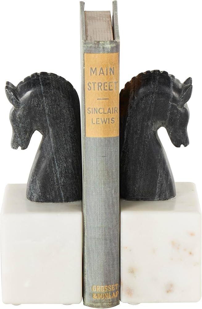 Deco 79 Marble Horse Decorative Bookends Distressed Non Skid Bookends with White Block Bases, Set... | Amazon (US)