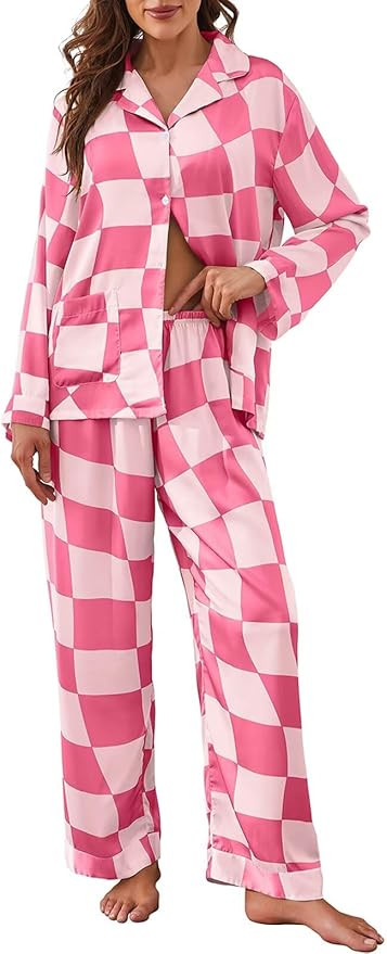 Brosloth Womens Silk Pajamas Button Up Pajama Soft Long Sleeve Satin Printed Loungewear Set | Amazon (US)