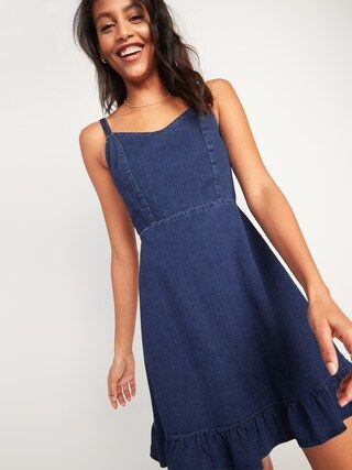 Fit &#x26; Flare Cami Ruffle-Hem Jean Dress for Women | Old Navy (US)