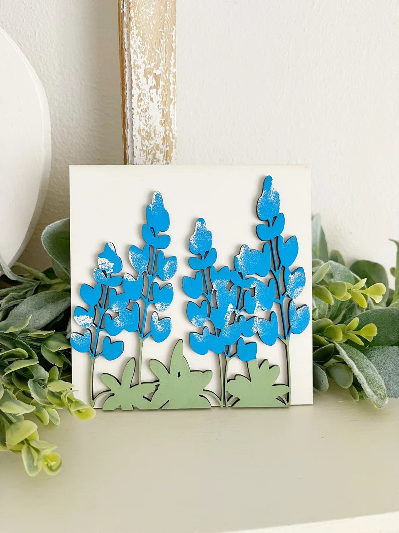 Texas Bluebonnets sign, Texas tiered tray, floral tiered tray, spring sign | Etsy (US)