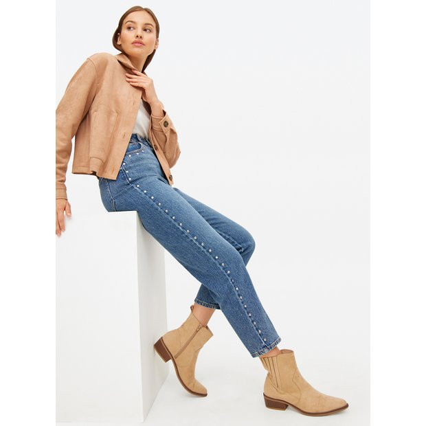 Mid Denim Studded Relaxed Straight Leg Jeans  16S | Tu Clothing