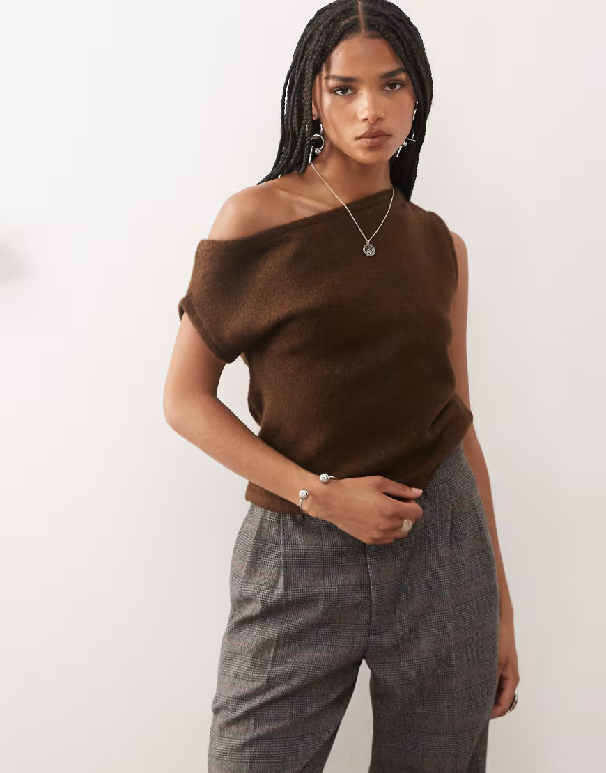 COLLUSION knitted off the shoulder top in chocolate-Brown | ASOS (Global)