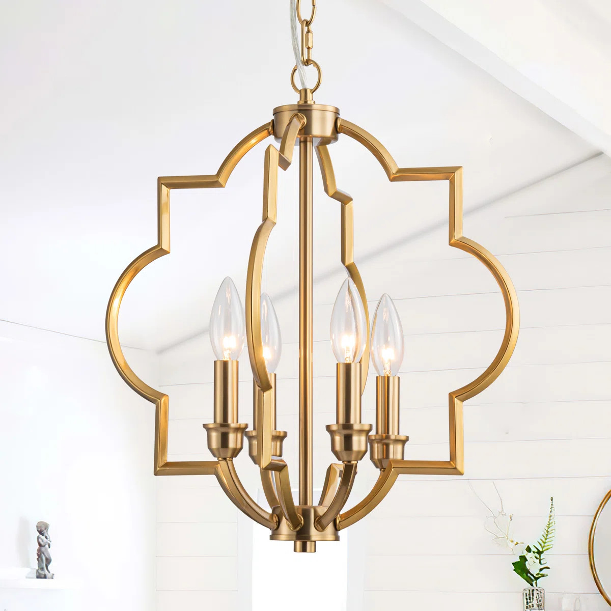 4-Light Brushed Gold Chandeliers for Dining Room, 15.6" Geometric Pendant Light Fixture | Wayfair North America