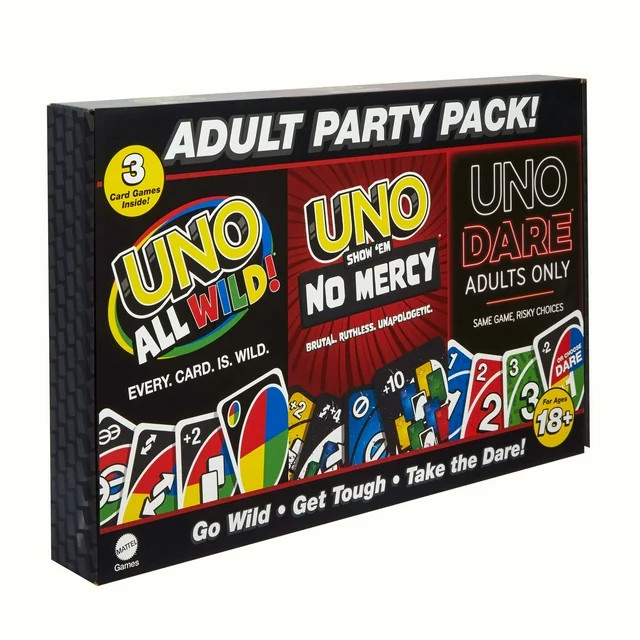 Uno All Wild, Show ‘em No Mercy, and Dare Adults Only 3 Card Game Bundle, 14 in - Walmart.com | Walmart (US)