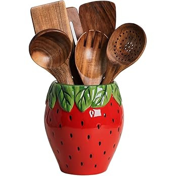 Strawberry Shaped Ceramic Kitchen Utensil Holder, Large Cooking Utensil Crocks for Kitchen Counte... | Amazon (US)