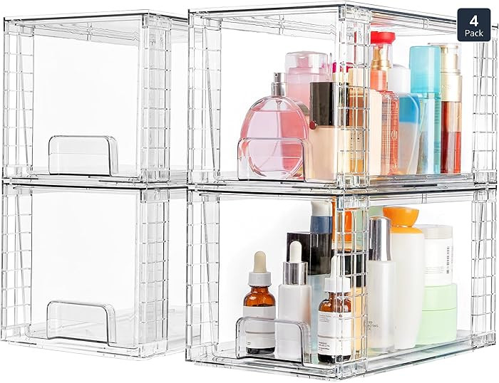 Vtopmart 4 Pack Large Stackable Storage Drawers,Easily Assemble Acrylic Bathroom Closet Undersink... | Amazon (US)