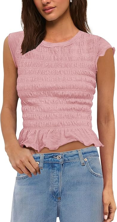 Panadila Womens Crop Tops Short Sleeve Shirts Ruched Fitted T Shirts Summer Going Out Tops Y2k Ba... | Amazon (US)
