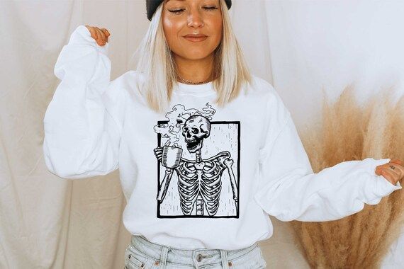 Hot Coffee Skeleton Shirt, Halloween Unisex Sweatshirt, Happy Halloween Shirt, Skull Sweatshirt, ... | Etsy (US)