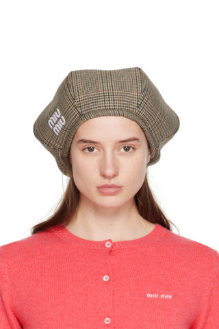 Beige Houndstooth Beret | SSENSE