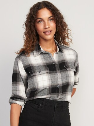 Oversized Plaid Flannel Boyfriend Tunic Shirt for Women | Old Navy (US)