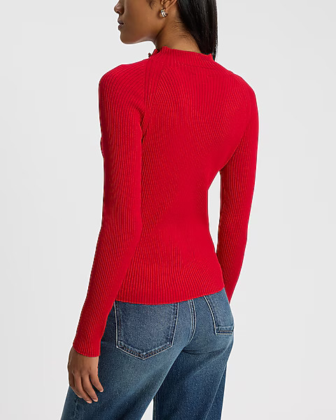 Silky Soft Fitted Ribbed Mock Neck Button Shoulder Sweater | Express