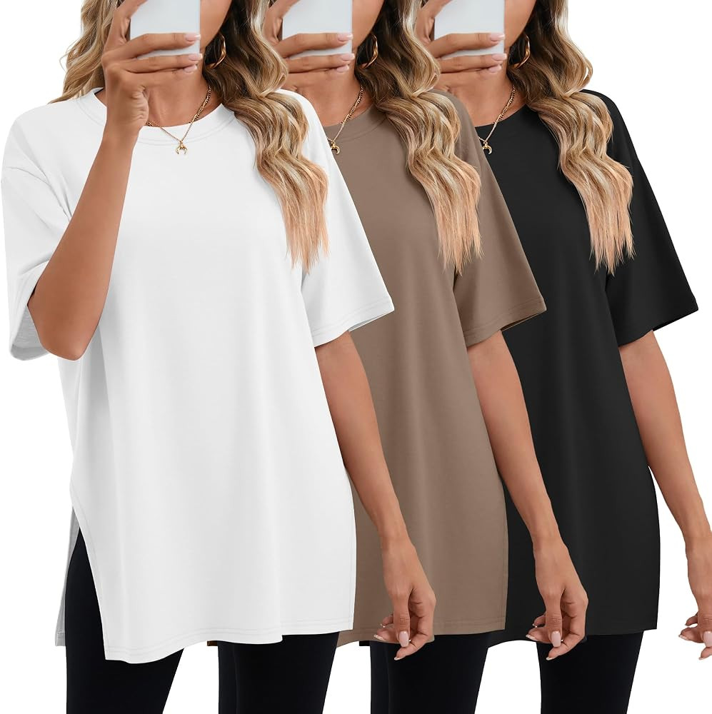 Geyoga 3 Pack Damen Oversize Sport Shirts Kurzarm mit Seitenschlitzen Rundhalsausschnitt l\u00e4s... | Amazon (DE)