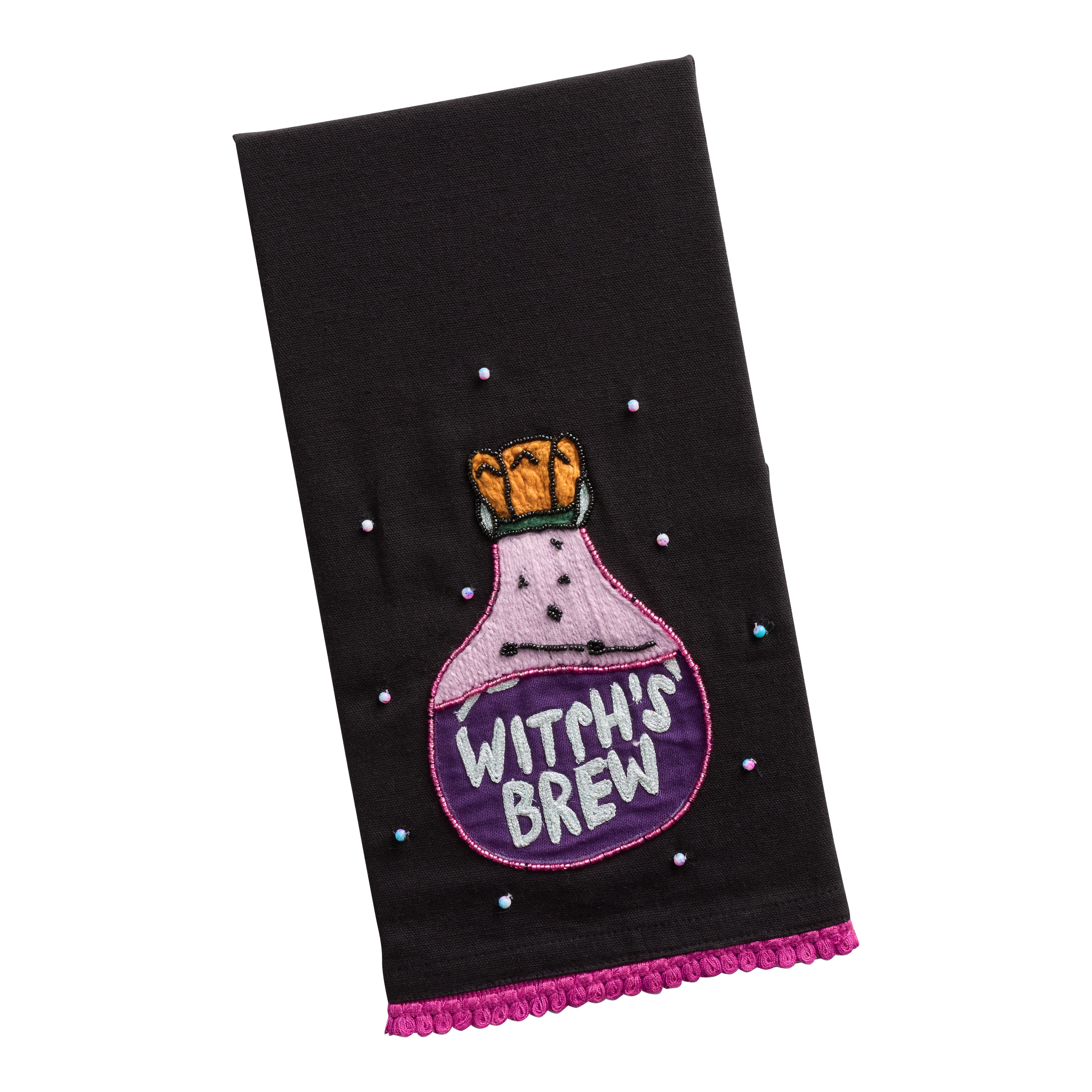 Black and Purple Witches Brew Embroidered Kitchen Towel | World Market