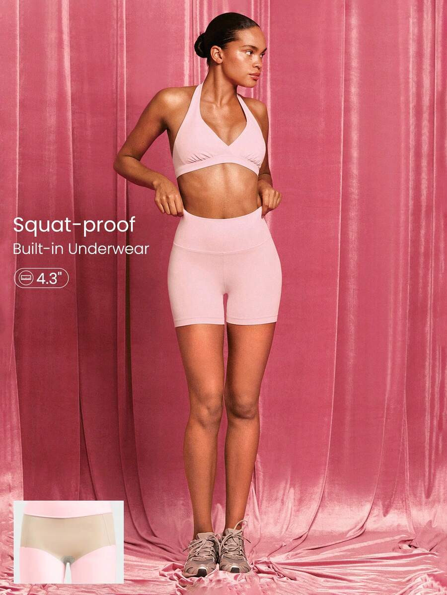 GLOWMODE 4.3" FeatherFit™ High-Rise Waist Shorts With Built-In Shorts Non-Slip Grips Low Impact... | SHEIN