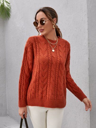 Drop Shoulder Cable Knit Sweater | SHEIN